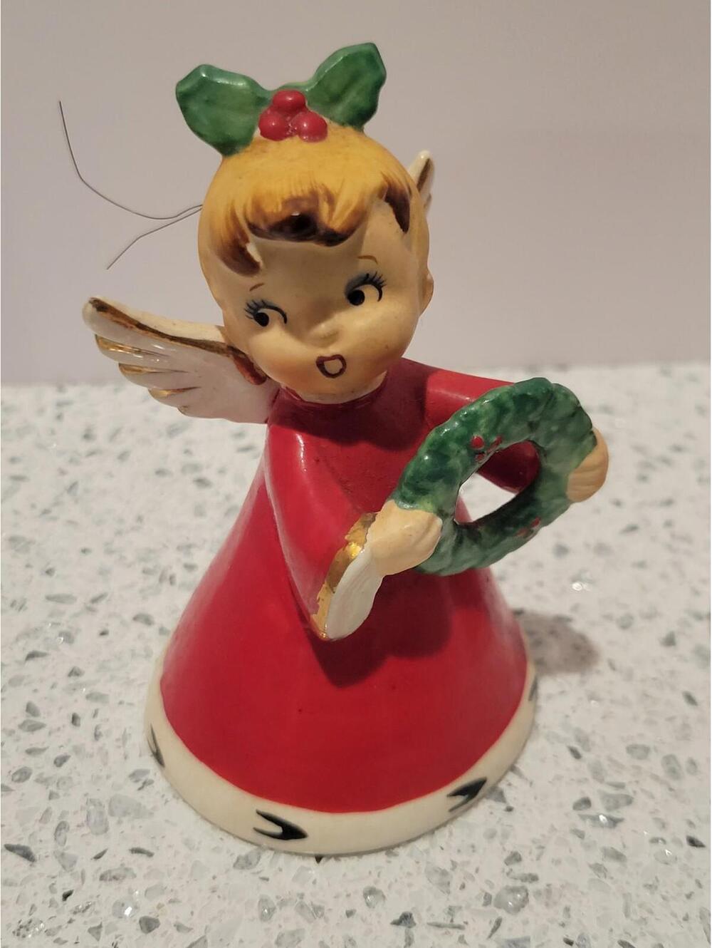 Vtg RARE Napco Noel O Angel Bell Ornament Xmas  Lefton Japan Figurine Ceramic